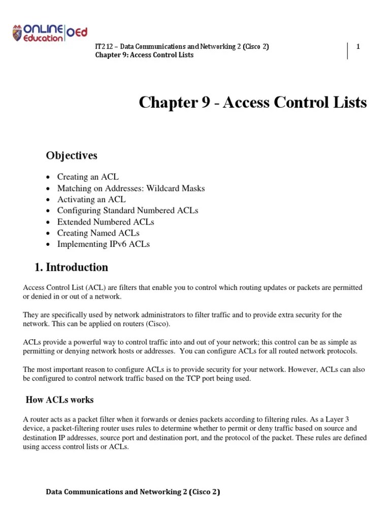 Understanding Access Control Lists In Networking Pdf Ip Address