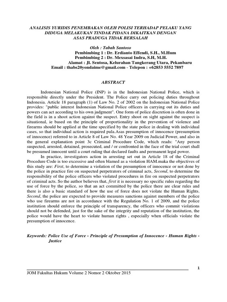 ID Analisis Yuridis Penembakan Oleh Polisi Terhadap Pelaku Yang Diduga Melakukan Ti | PDF ...