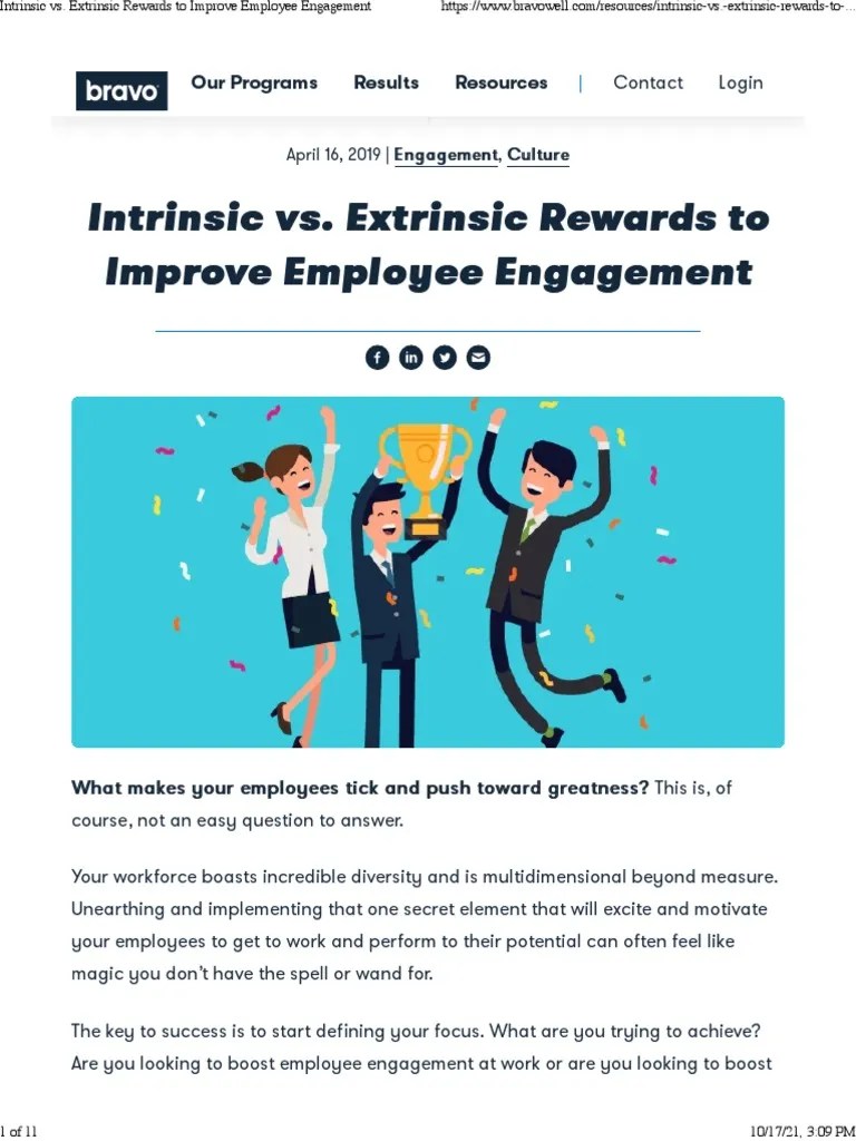 Intrinsic Vs. Extrinsic Rewards To Improve Employee Engagement | PDF | Motivation | Motivational
