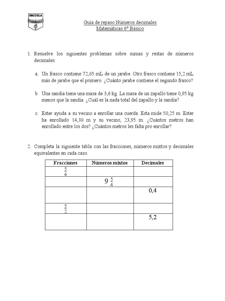 Un camión transporta 250kg de carne. Guia Suma Y Resta Decimales Pdf