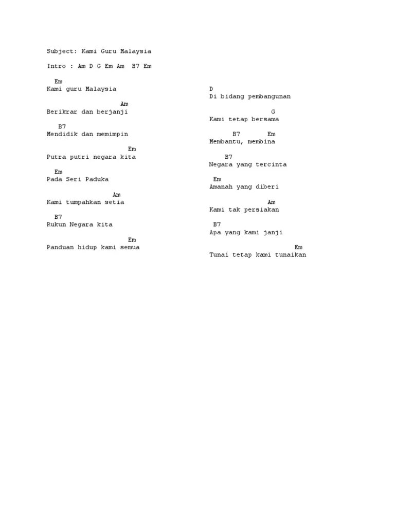 Selamat hari guru kepada semua cikgu, guru, pengajar dan warga pendidik lirik lagu kami guru malaysia kami guru malaysia berikrar dan . Kord Guru Malaysia Pdf