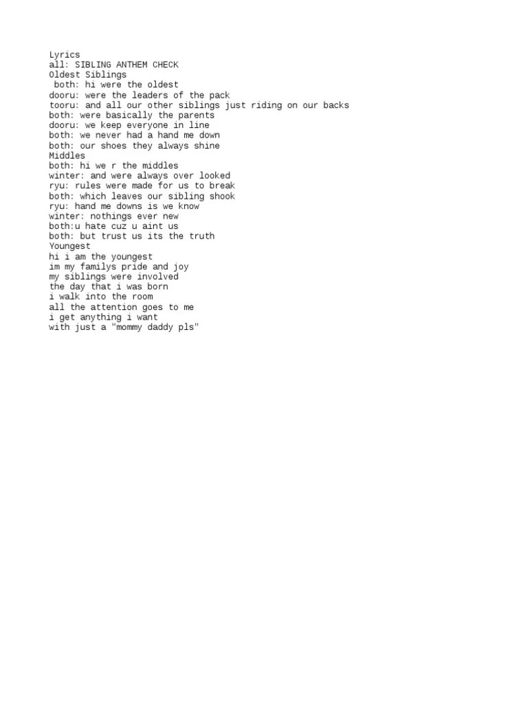 Sibling Anthem Check Lyrics | PDF