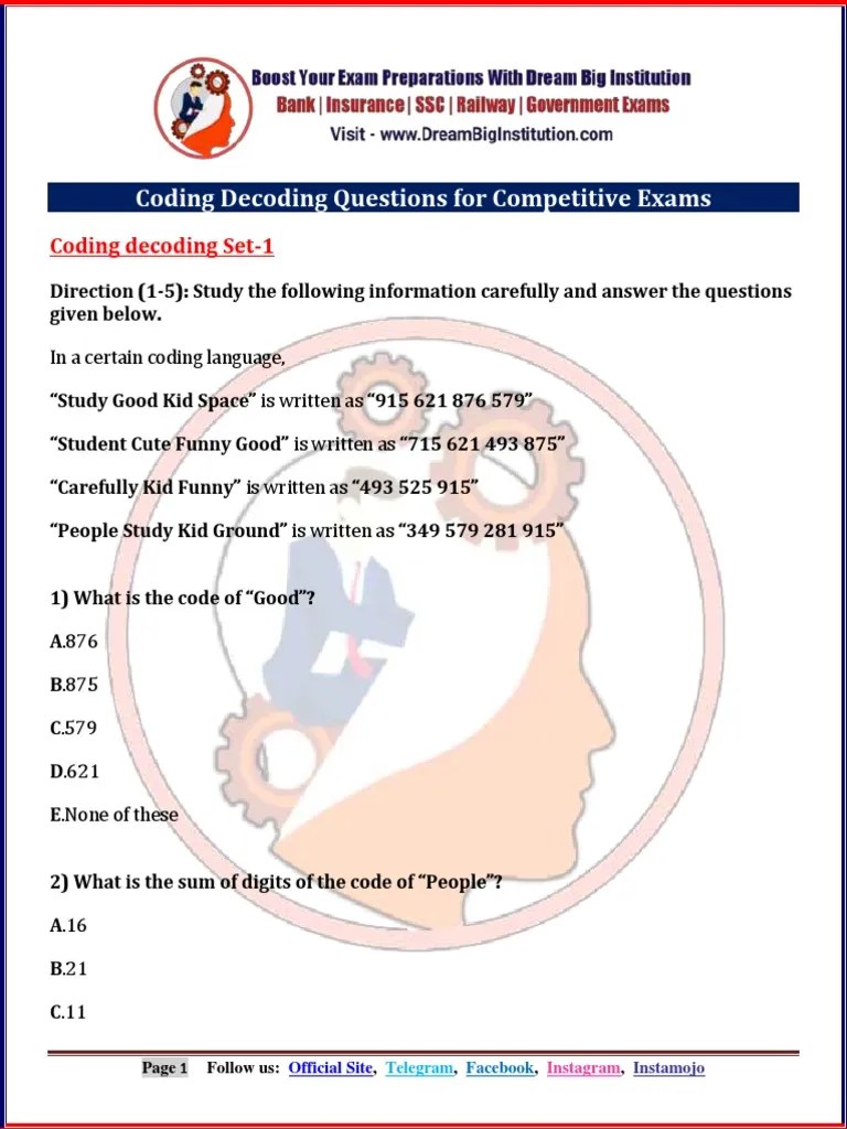 Coding Decoding Questions For Competitive Exams | PDF | Communication ...