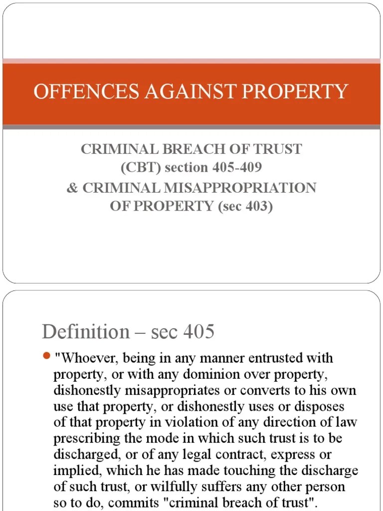 26-Criminal Breach Of Trust Criminal Misappropriation Of Property | PDF | Theft | Trust Law