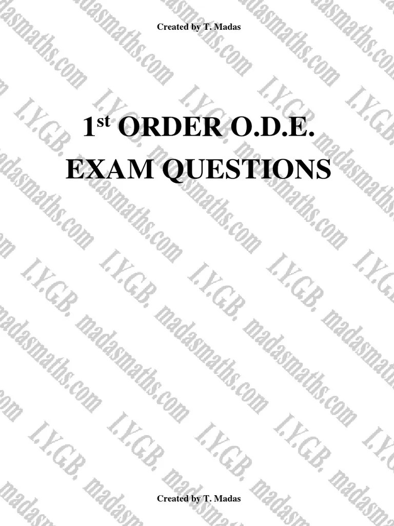 1st Order Differential Equations Exam Questions | PDF | Equations ...