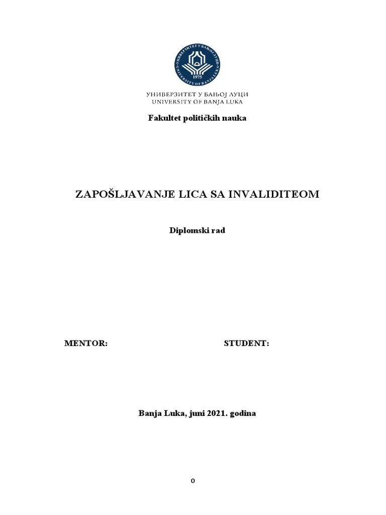 Diplomski Rad Zaposljavanje Lica Sa Invaliditetom | PDF