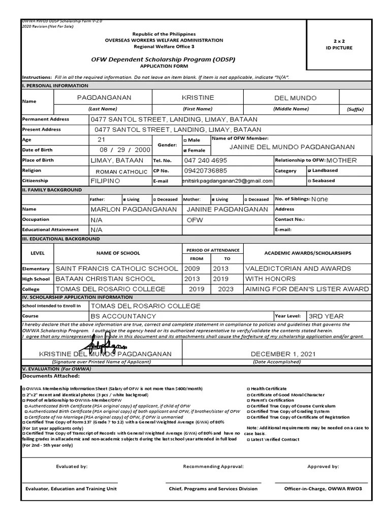 Odsp application form full