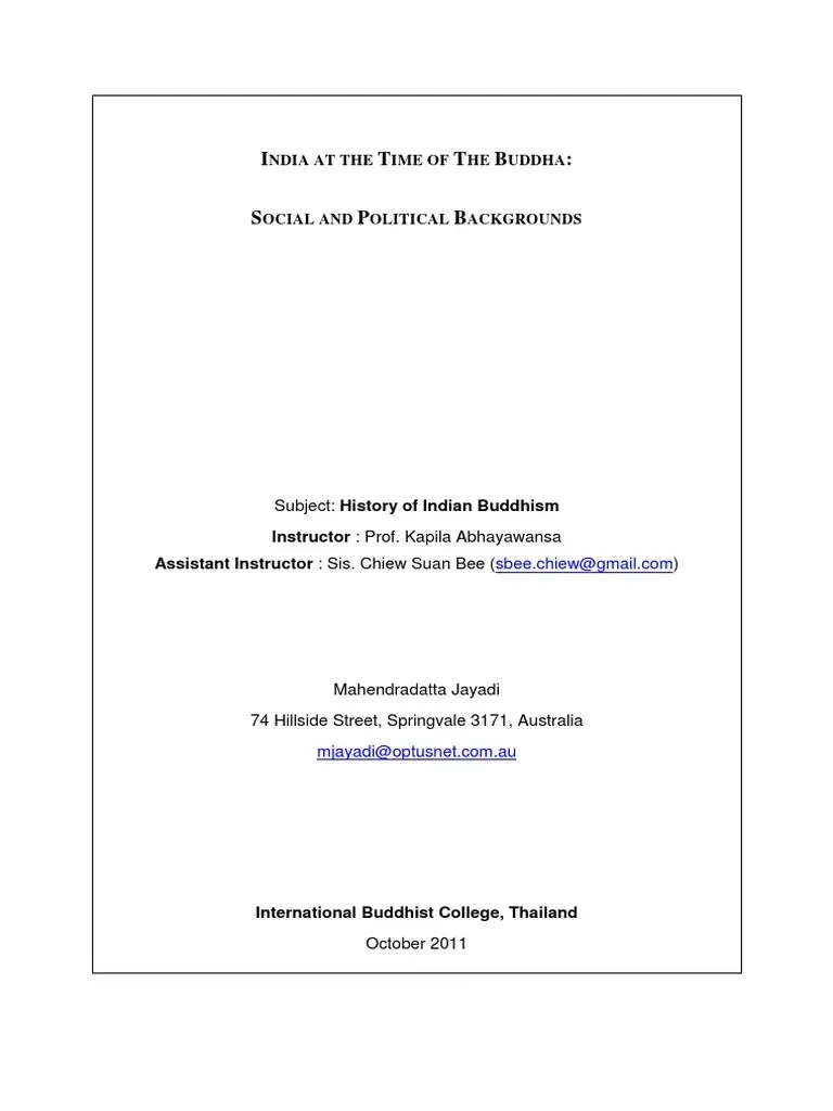 India At The Time Of The Buddha Social A | PDF | Gautama Buddha | Noble Eightfold Path