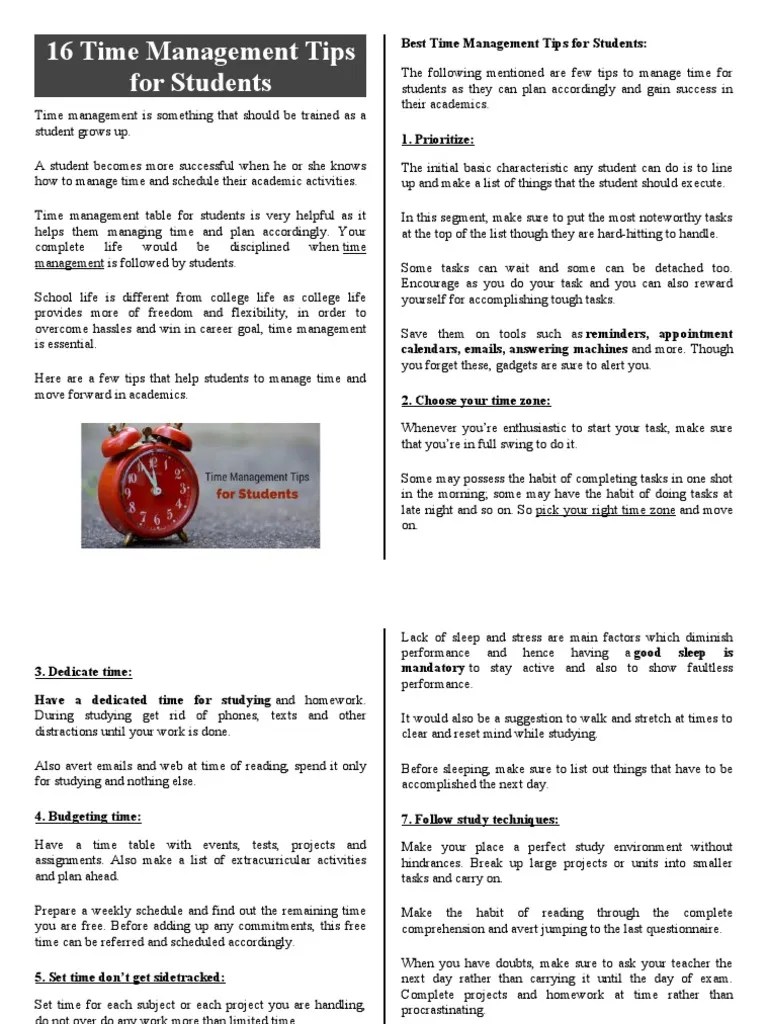 16 Time Management Tips For Students | PDF | Professional Skills ...