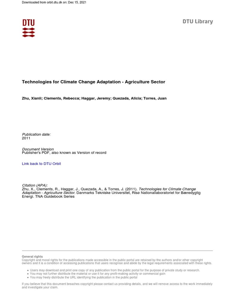 Technologies For Climate Change Adaptation Agriculture Sector | PDF ...
