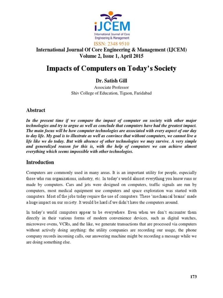 Impacts Of Computers On Todays Society | Download Free PDF | Calculator ...