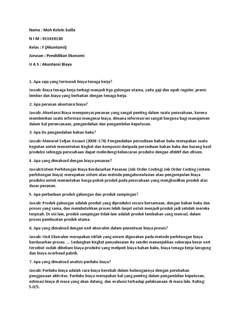 UAS Akuntansi Biaya Ainur Rapiq Basiha | PDF