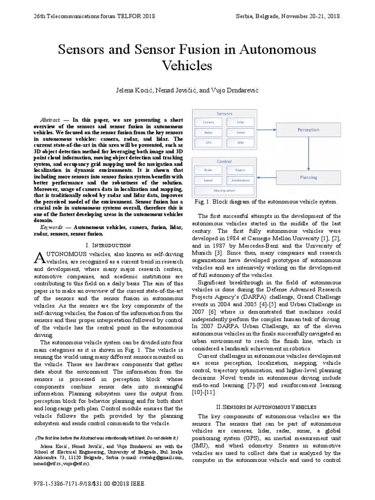 Sensors And Sensor Fusion In Autonomous Vehicles | PDF | Lidar | Radar
