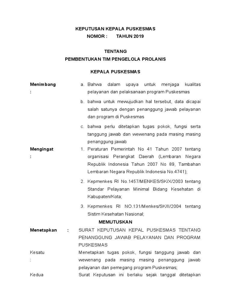 SK Pembentukan Tim Pengelola Prolanis | PDF