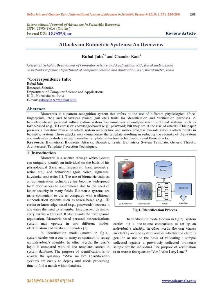 Attacks On Biometric Systems An Overview | PDF | Biometrics ...