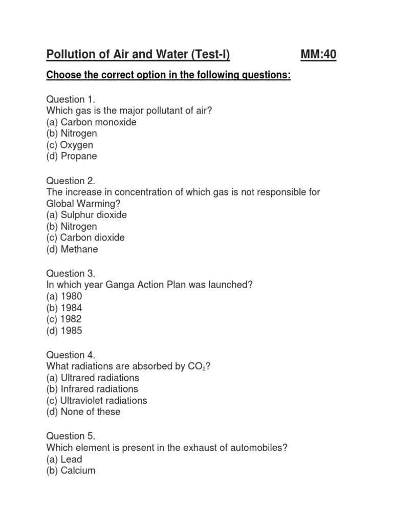Pollution Of Air And Water (Test-I) | PDF | Atmosphere Of Earth | Carbon Dioxide