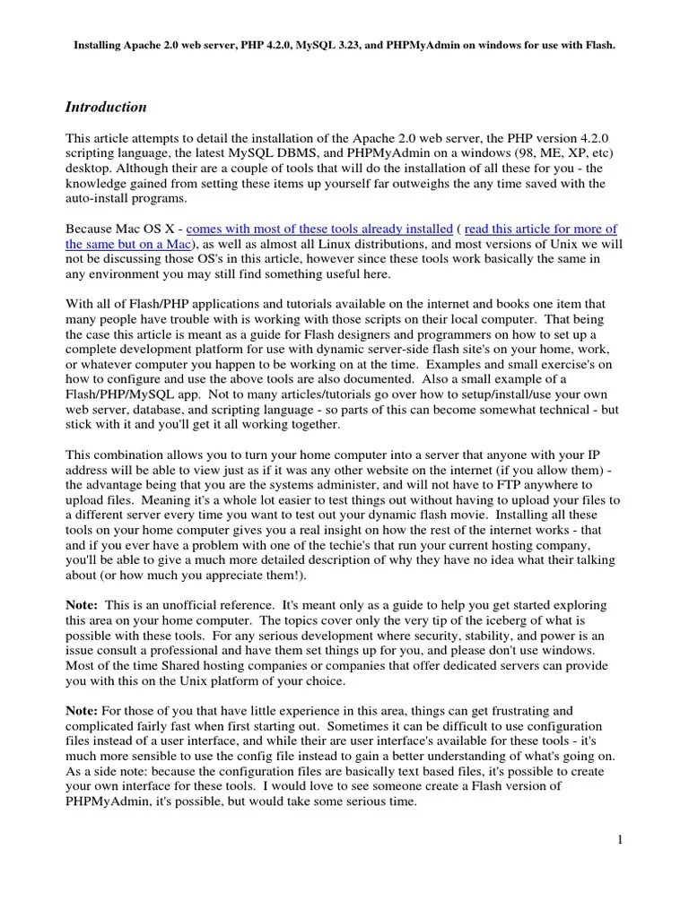 Installing Apache 2.0 Web Server, PHP 4.2.0, Mysql 3.23, And Phpmyadmin ...