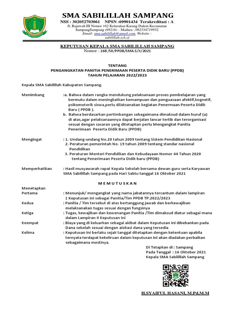 SK Panitia PPDB 2022.OK | PDF