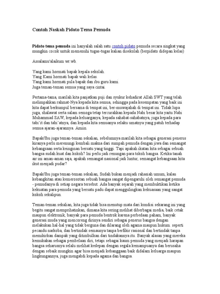 88428912 Contoh Naskah Pidato Tema Pemuda | PDF