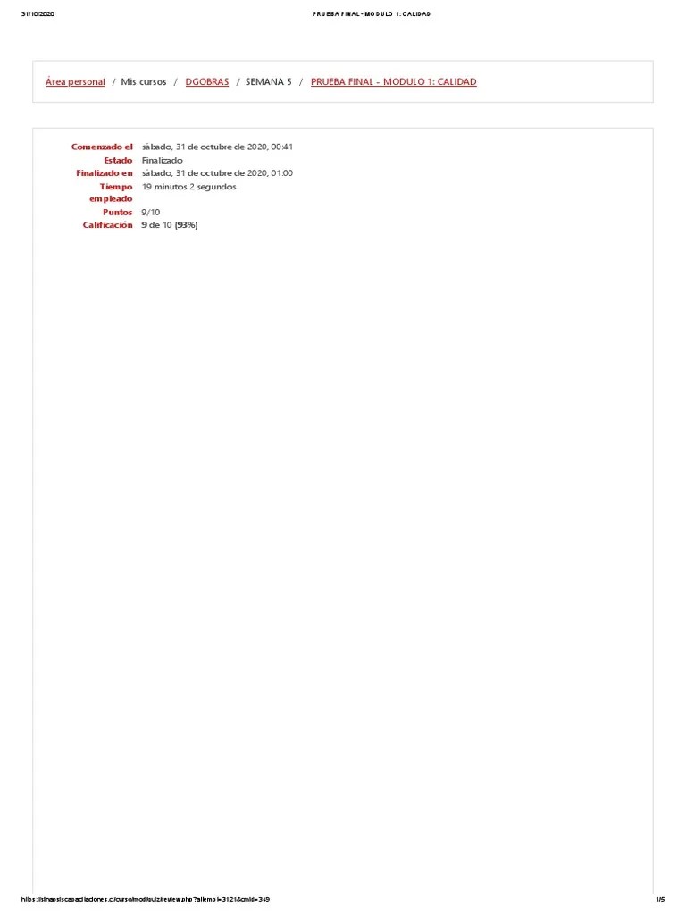 Prueba Final - Modulo 1 - Calidad | PDF | Calidad (comercial) | Toma De Decisiones