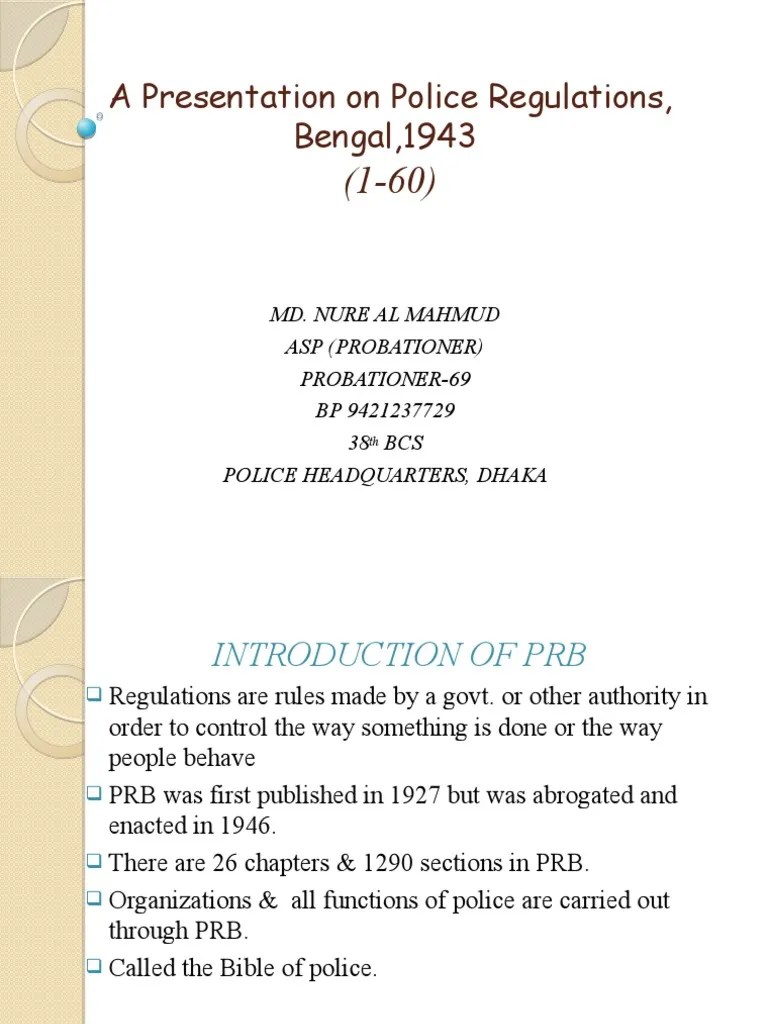 A Presentation On Police Regulations Of Bengal (1-60) | PDF ...