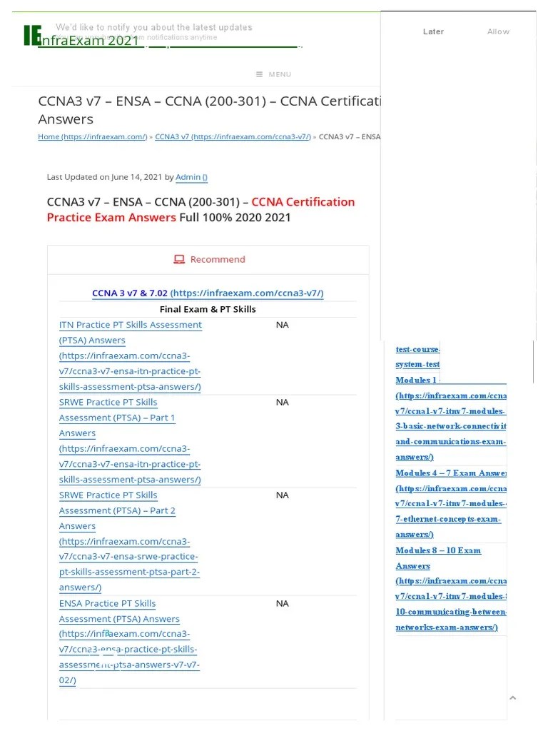 CCNA3 V7 - ENSA - CCNA (200-301) - CCNA Certification Practice Exam Answers - InfraExam 2021 ...