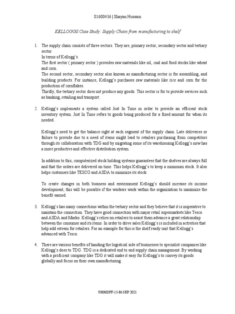 Kelloggs Case Study | PDF | Retail | Supply Chain