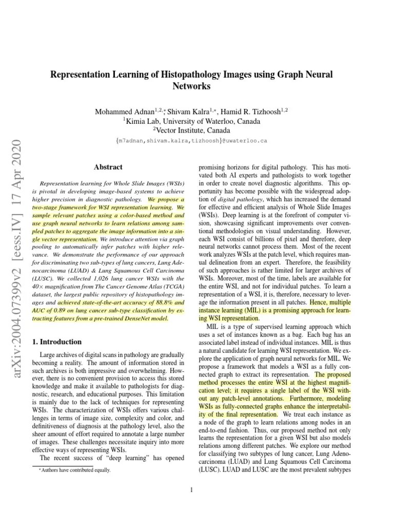 Representation Learning Of Histopathology Images Using Graph Neural ...