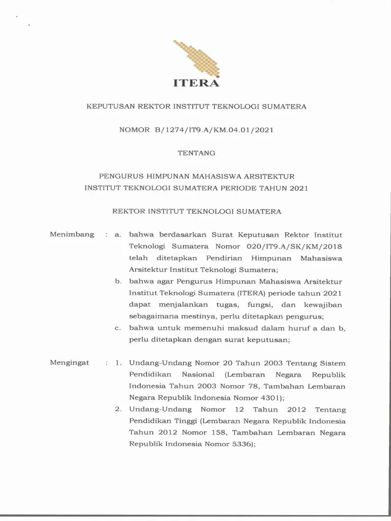 2021 - 1274 Pengurus Himpunan Mahasiswa Arsitektur ITERA Periode Tahun 2021 | PDF