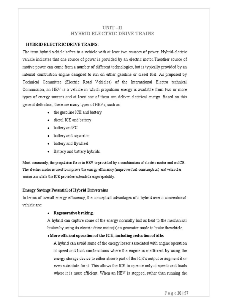 Hybrid And Electric Drive Trains - Unit - II | PDF | Hybrid Vehicle | Electric Vehicle