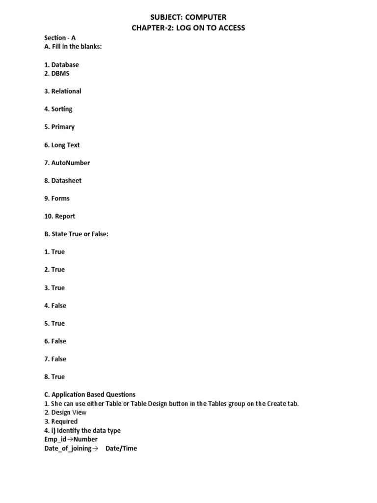 Subject: Computer Chapter-2: Log On To Access | PDF | Databases ...