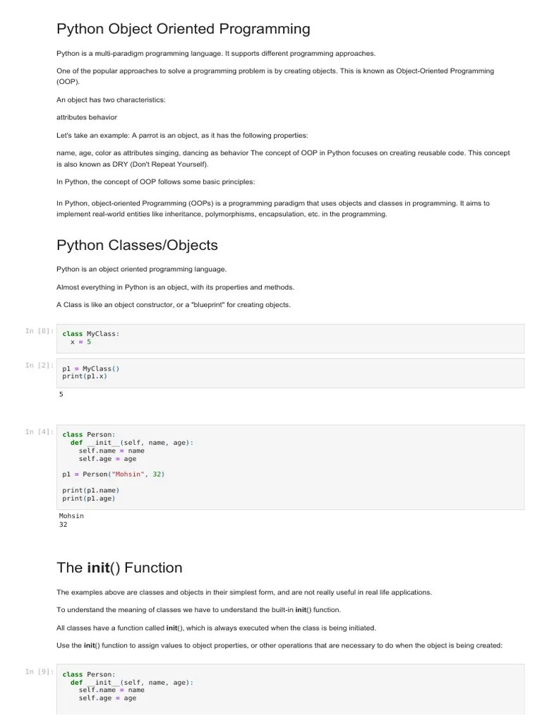 Python Classes And Objects Presentation By Mohsin | PDF | Object ...
