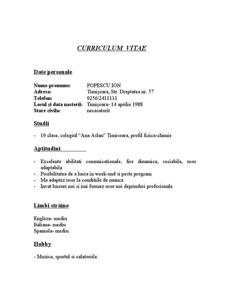Limba cv in europass romana. CV-completat