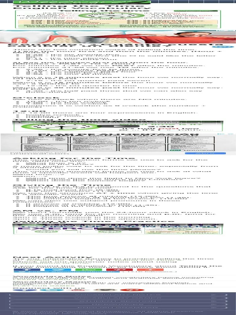 Telling The Time In English Vocabulary | PDF | Hour | English Language