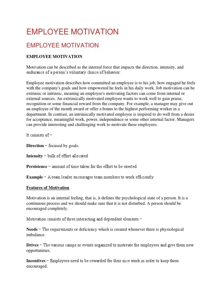 Chapter 9 Employee Motivation | PDF | Motivation | Motivational