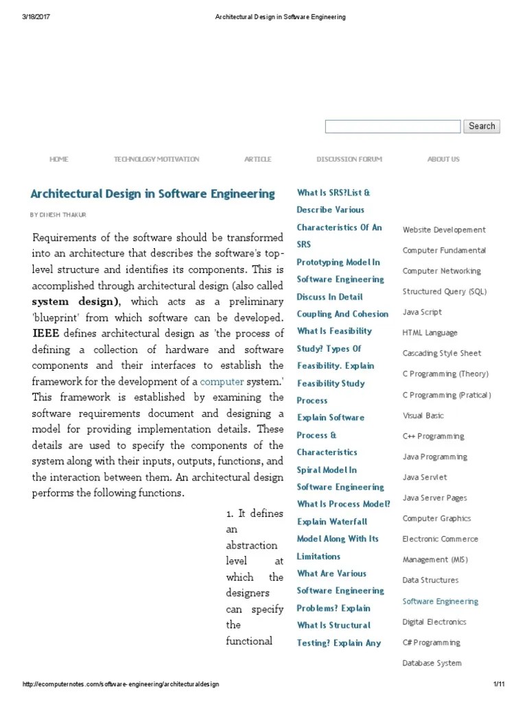 Architectural Design In Software Engineering | PDF | Software Testing | Conceptual Model