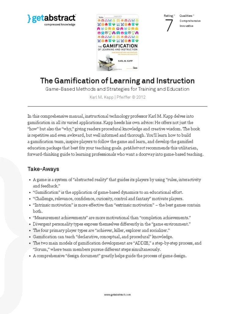 The Gamification Of Learning And Instruction Kapp En 19782 | PDF | Motivational | Motivation