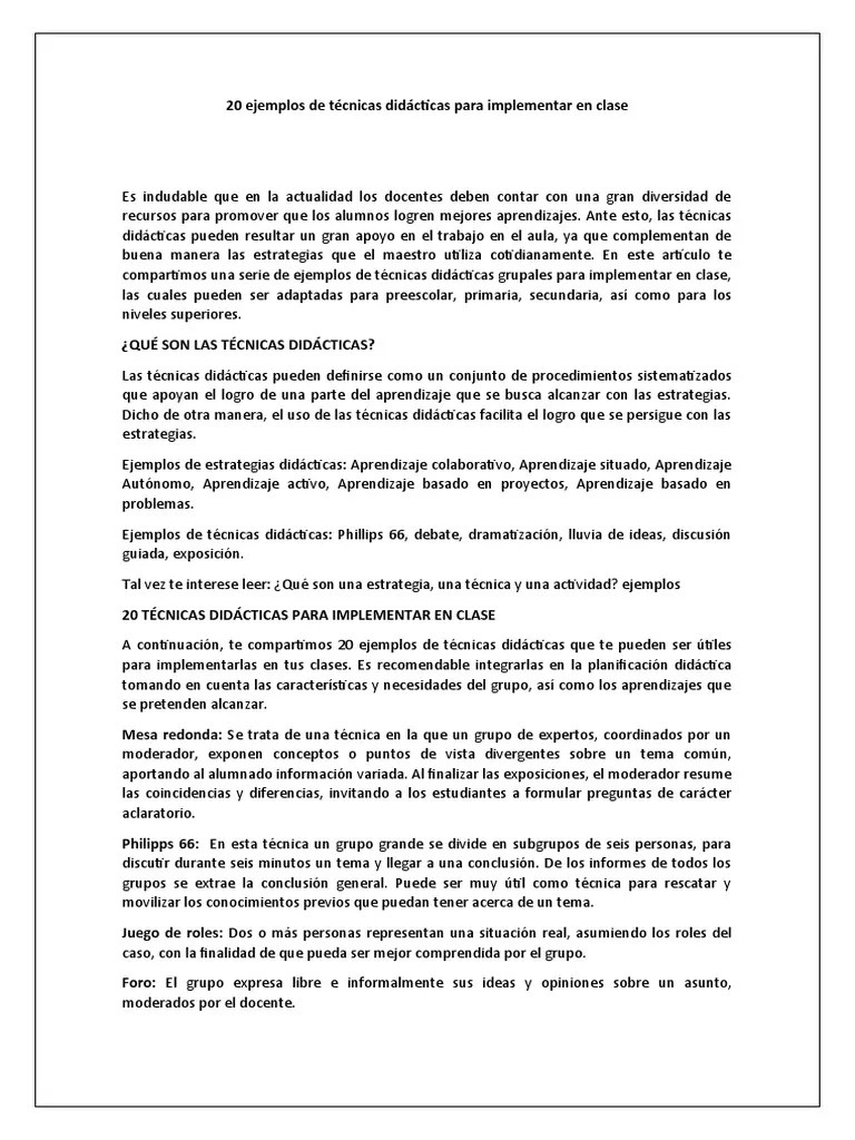 20 Ejemplos De Técnicas Didácticas Para Implementar En Clase | PDF ...
