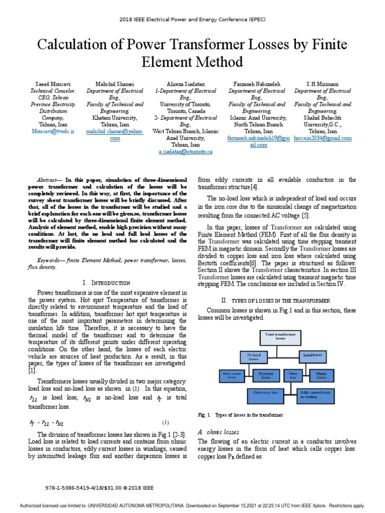 Calculation Of Power Transformer Losses By Finite Element Method | PDF ...