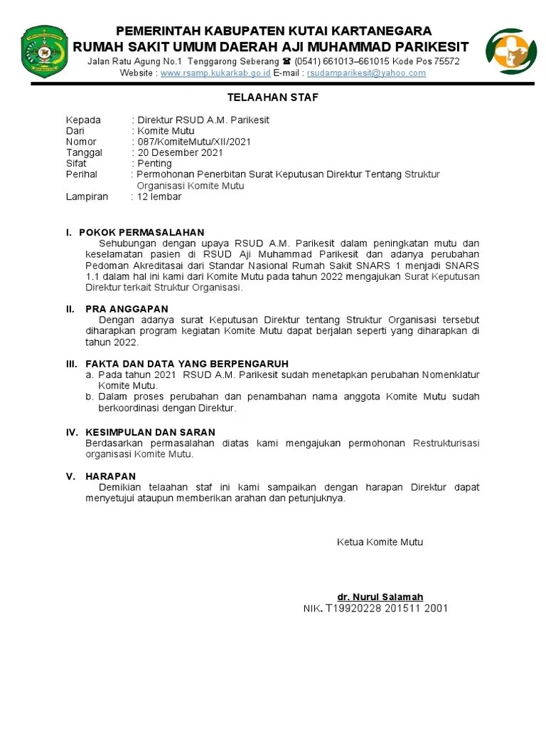 087 Struktur Organisasi KOMITE MUTU 2022 | PDF