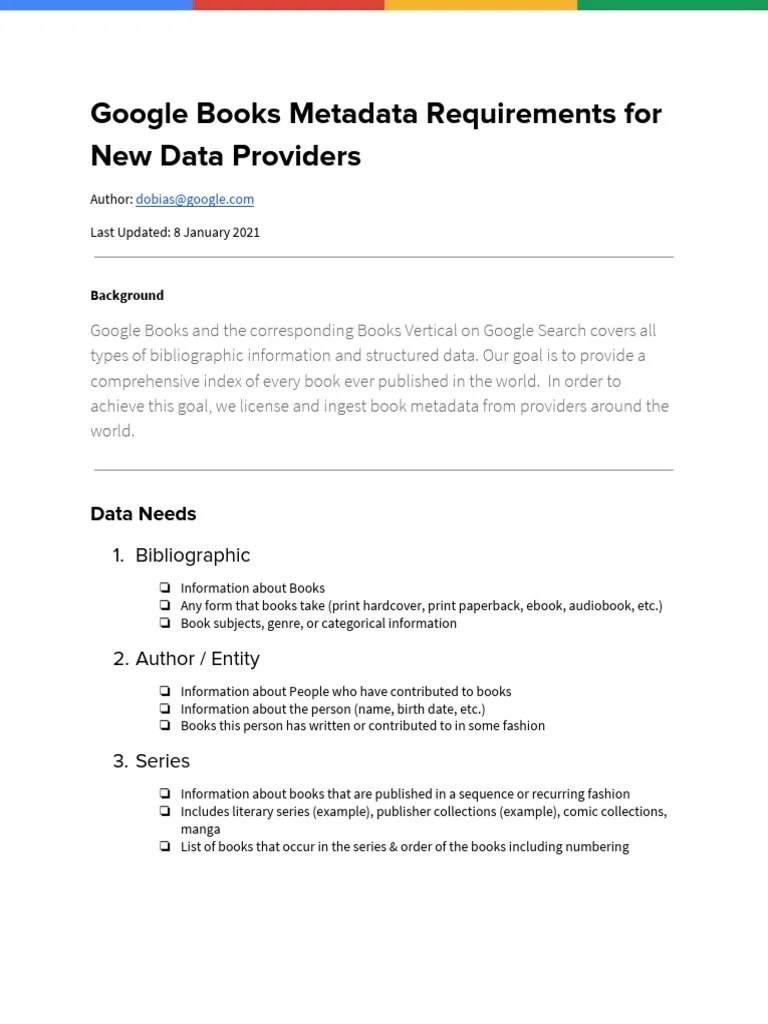 Google Books Metadata Requirements | Download Free PDF | Books | Metadata