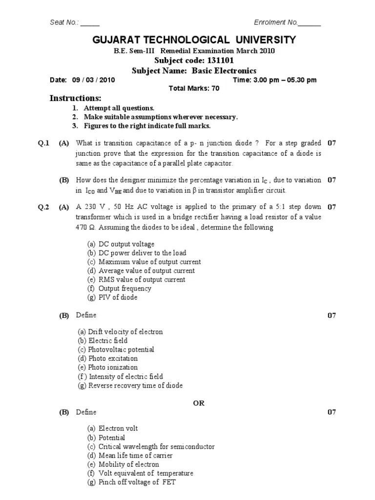 131101-2 Gtu 3rd Sem Paper | PDF | Amplifier | Diode