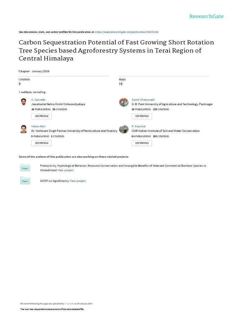 Carbon Sequestration Potential Of Fast Growing Short Rotation Tree Species Based Agroforestry ...