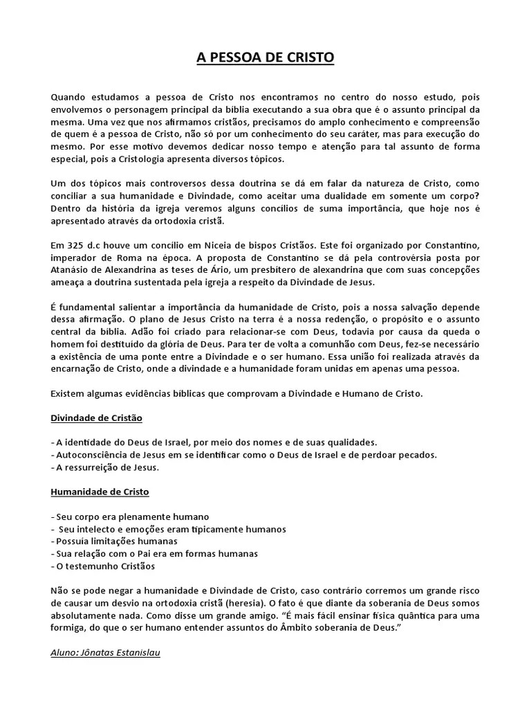 Pessoa De Cristo | PDF | Cristologia | Deus