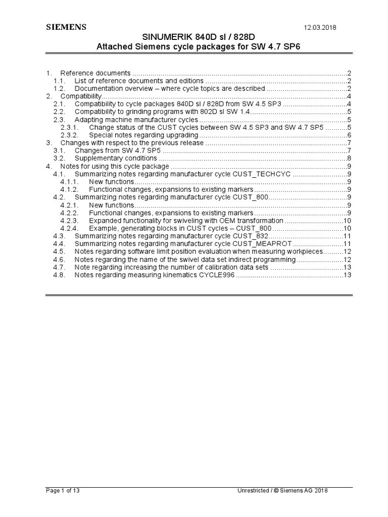 SINUMERIK 840D SL / 828D Attached Siemens Cycle Packages For SW 4.7 SP6 ...