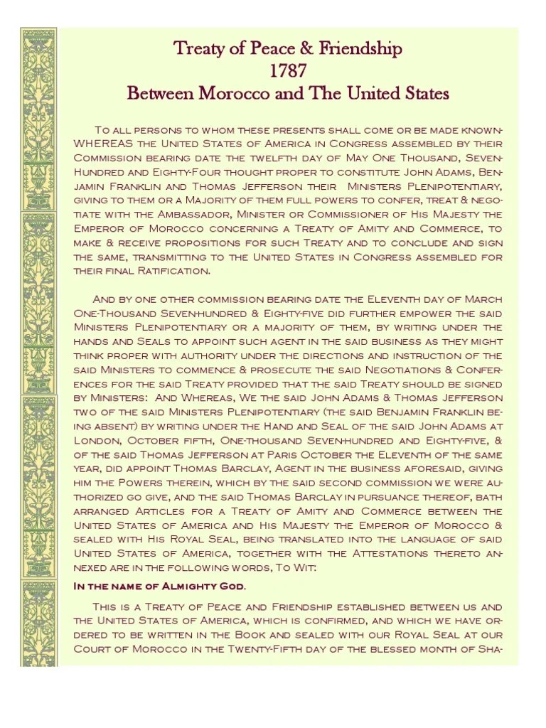 Treaty Of Peace Friendship (1787) | PDF
