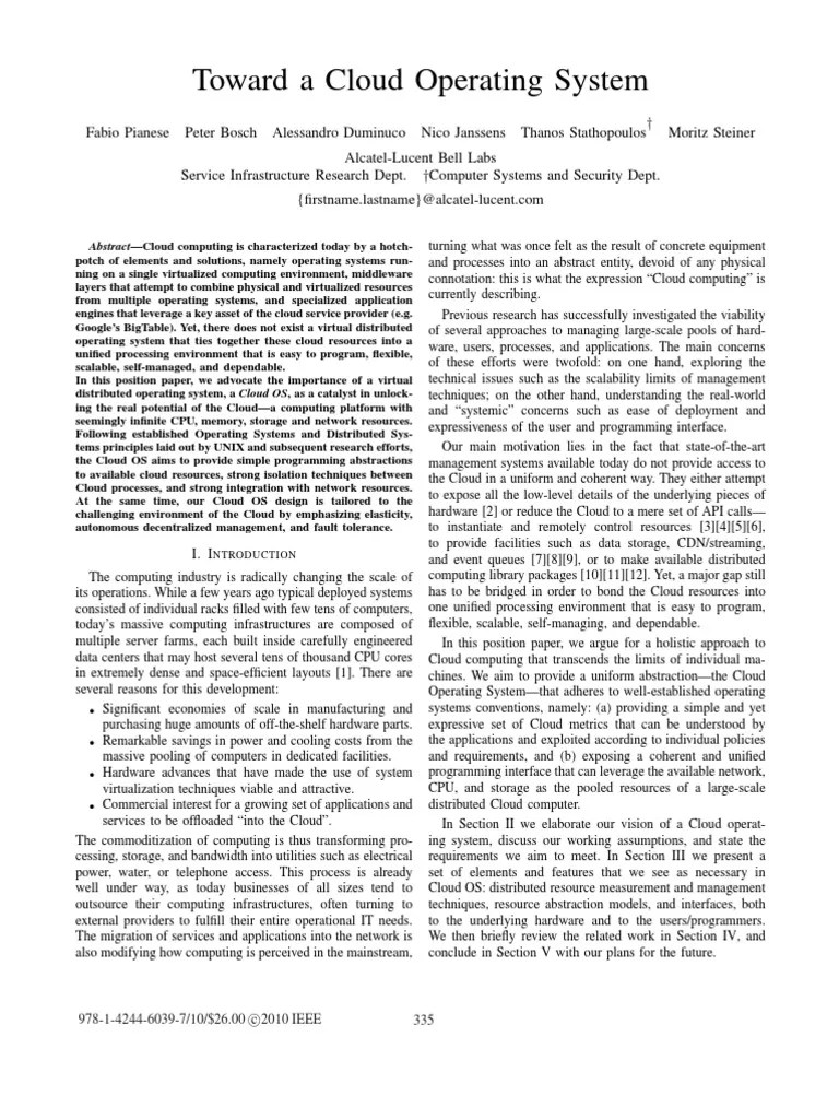 Toward A Cloud Operating System | PDF | Cloud Computing | Operating System