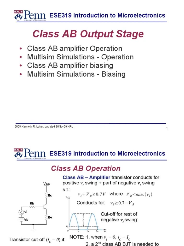 Lec 22 Classab Amplifier 09 Amplifier Electrical Circuits