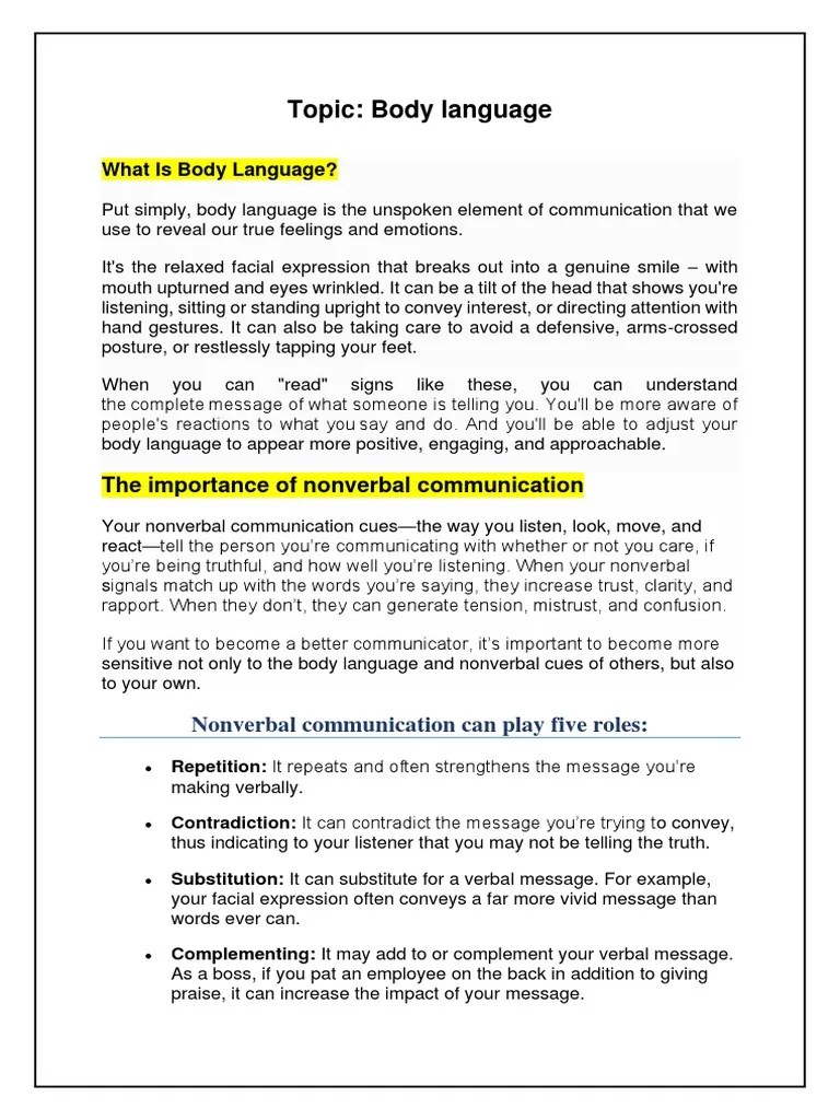 Body Language | PDF | Body Language | Nonverbal Communication