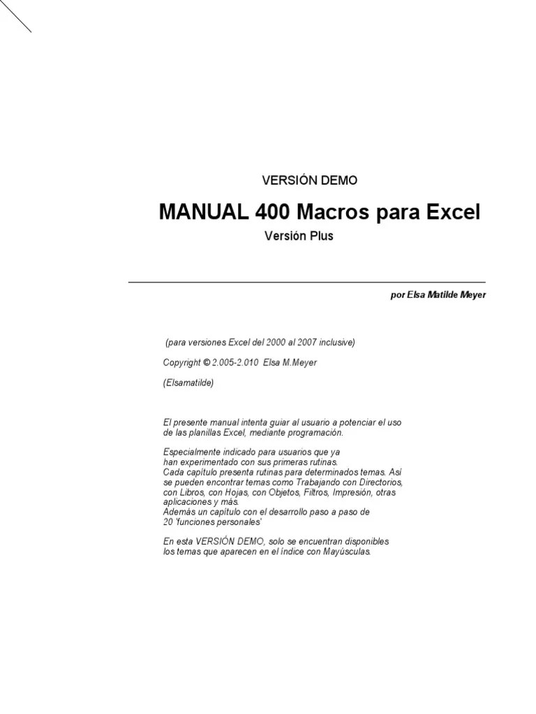 MANUAL 400 Macros Para Excel | PDF | Archivo De Computadora | Macro (informática)